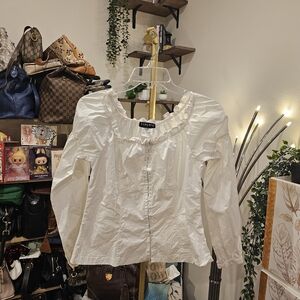 Vintage White Long Sleeve Off Shoulder Blouse